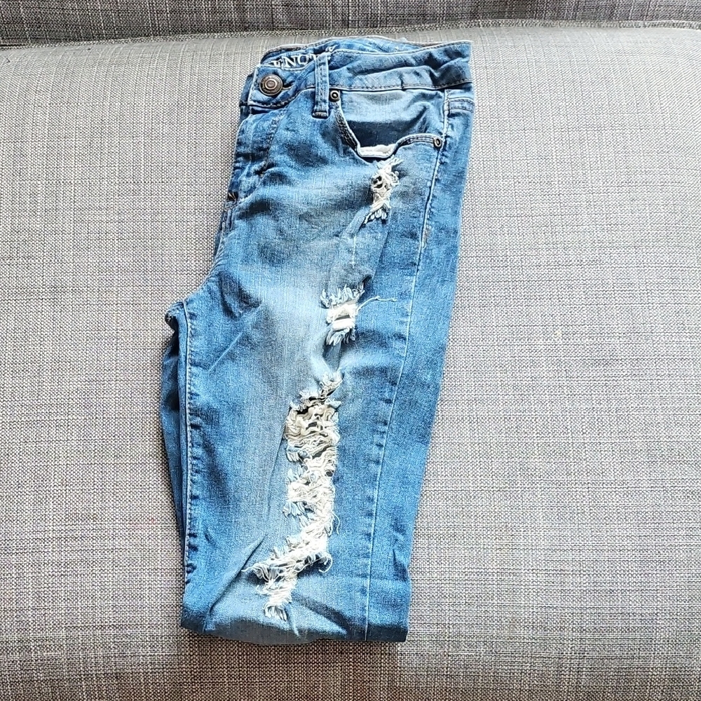 Bluenotes Blue Ankle Cropped Distressed Jeans